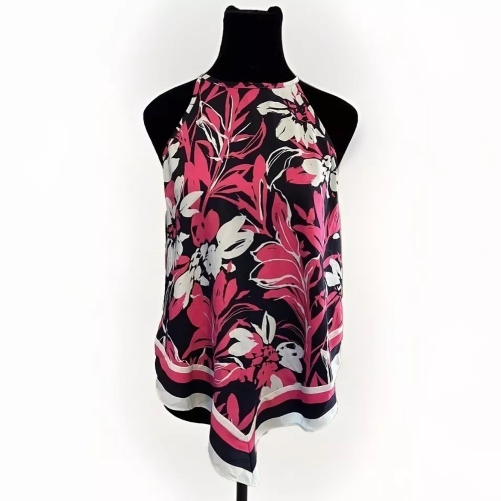 New Laundry By Shelli Segal Top Xs Blouse Tank Floral Handkerchief Pink Y2k